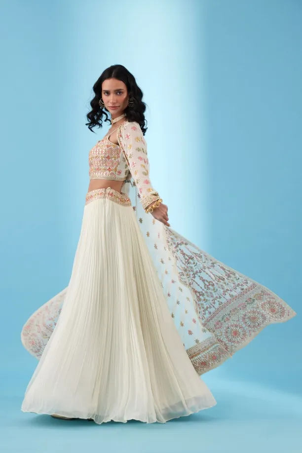 Ivory Embroidered Jacket Lehenga