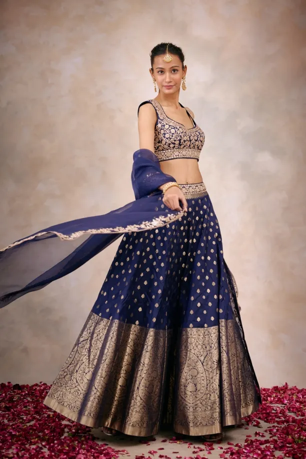 Persian Blue Banarasi Silk Lehenga
