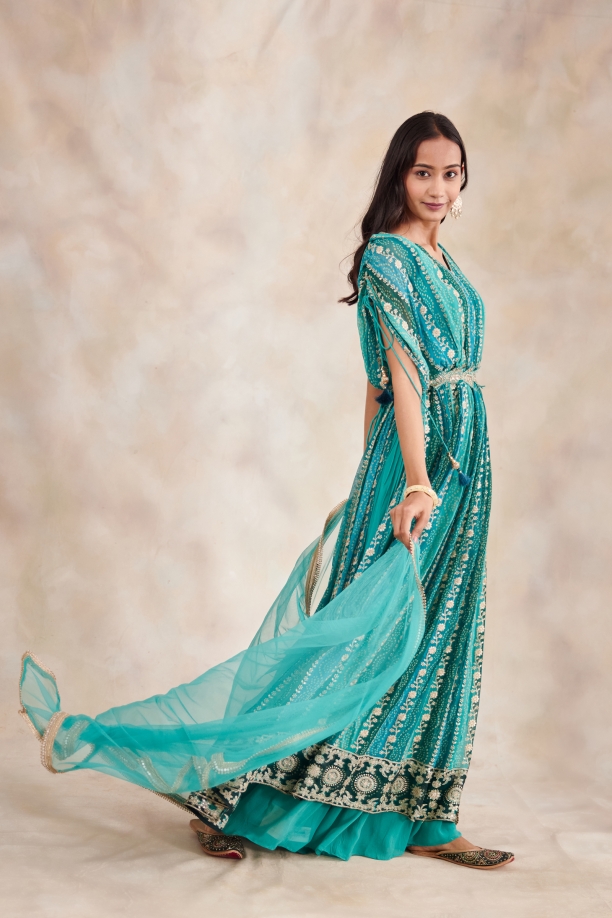 Cyan Kaftan Sharara Set