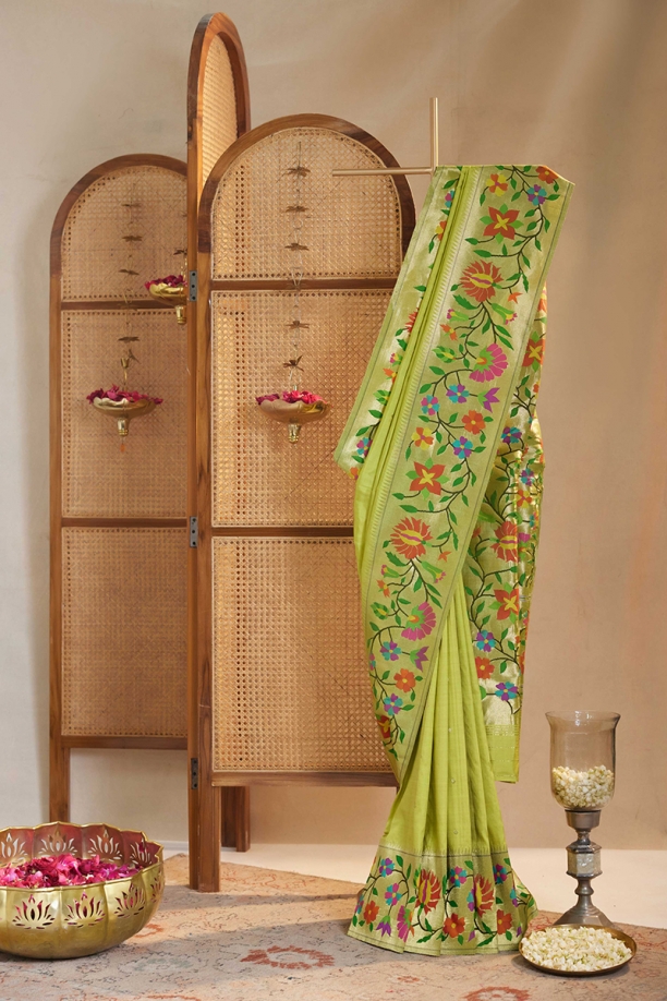Mehandi Green Paithani Silk Saree