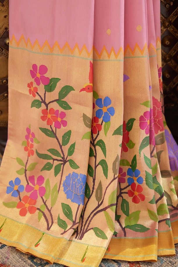 Onion Pink Paithani Silk Saree
