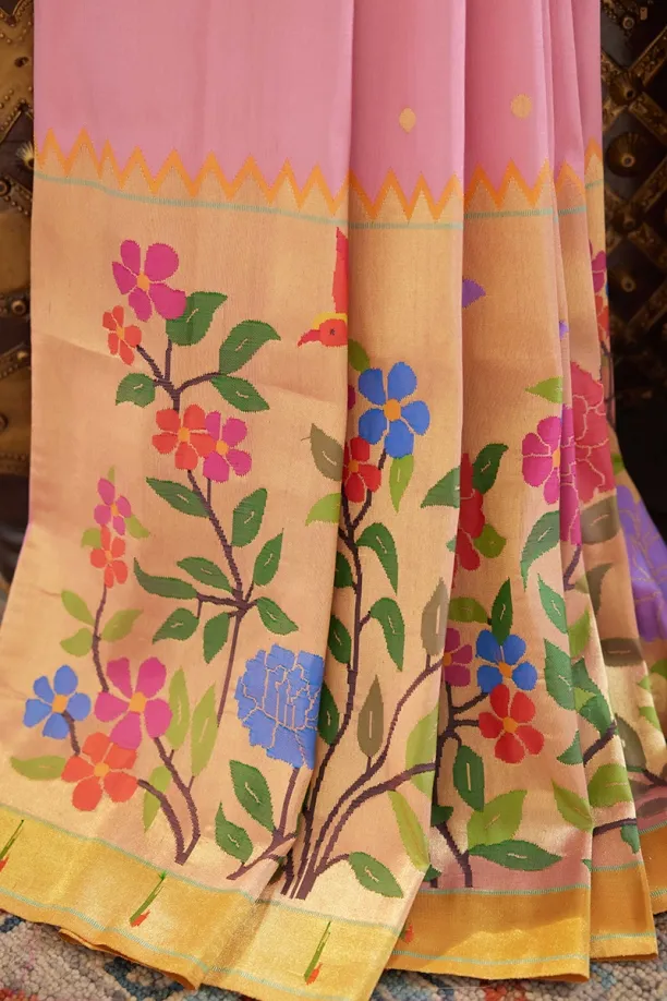 Onion Pink Paithani Silk Saree