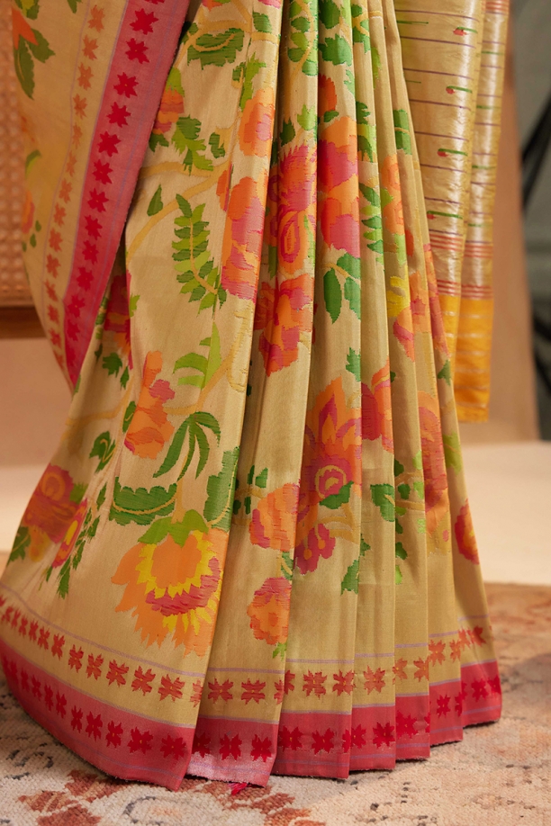 Sunflower Yellow Paithani Silk Saree