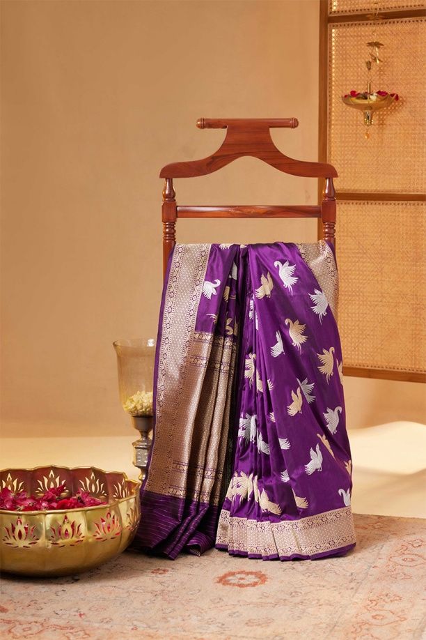 Dark Periwinkle Banarsi Kattan Silk Saree