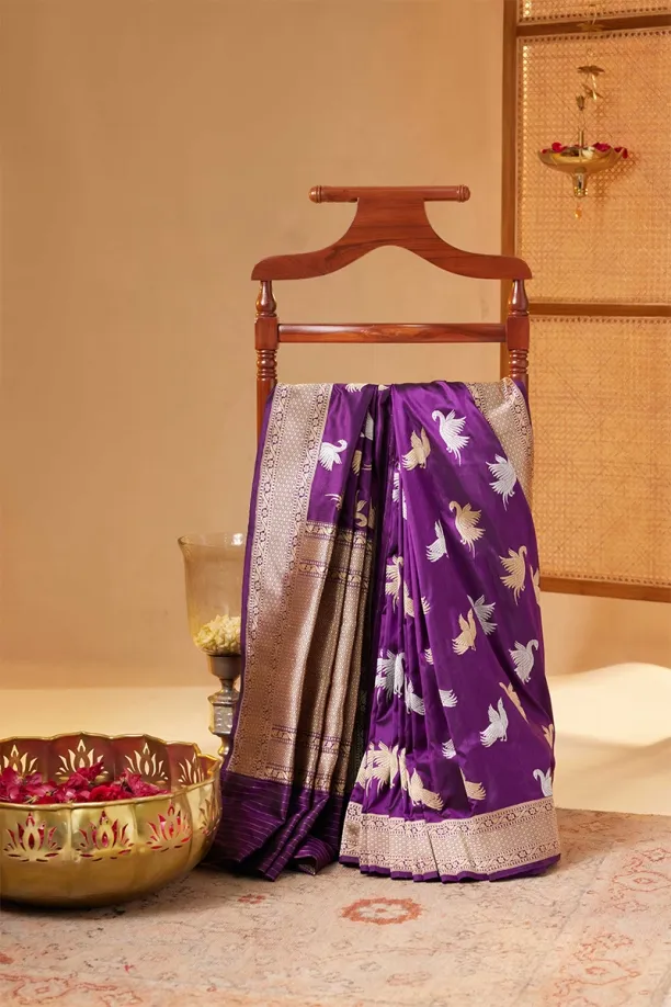 Dark Periwinkle Banarsi Kattan Silk Saree