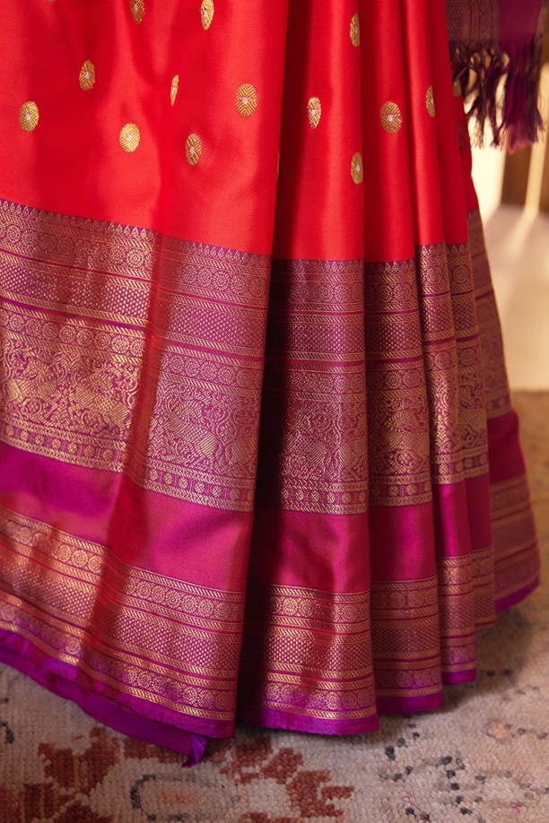 Sunset Red Kanjivaram Silk Saree