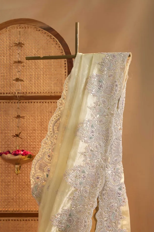 Pista Tissue Organza Saree