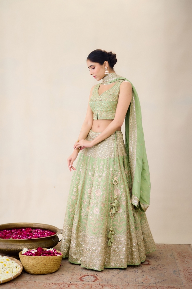 Parrot Green Lehenga Set