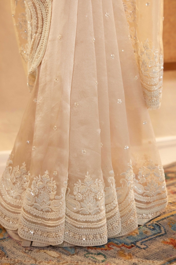 Champagne Tissue Organza Saree