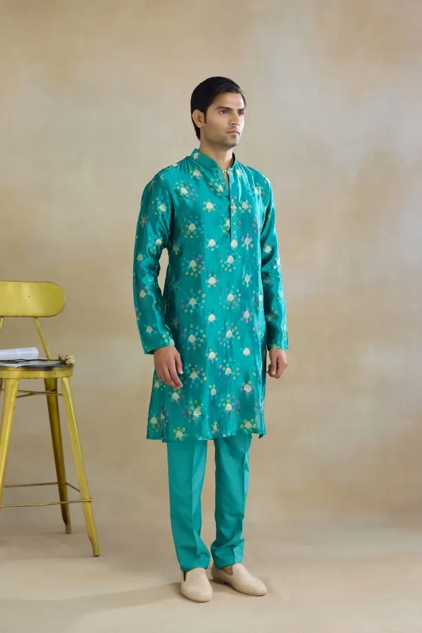 Onyx Green Bandej Silk Kurta Set