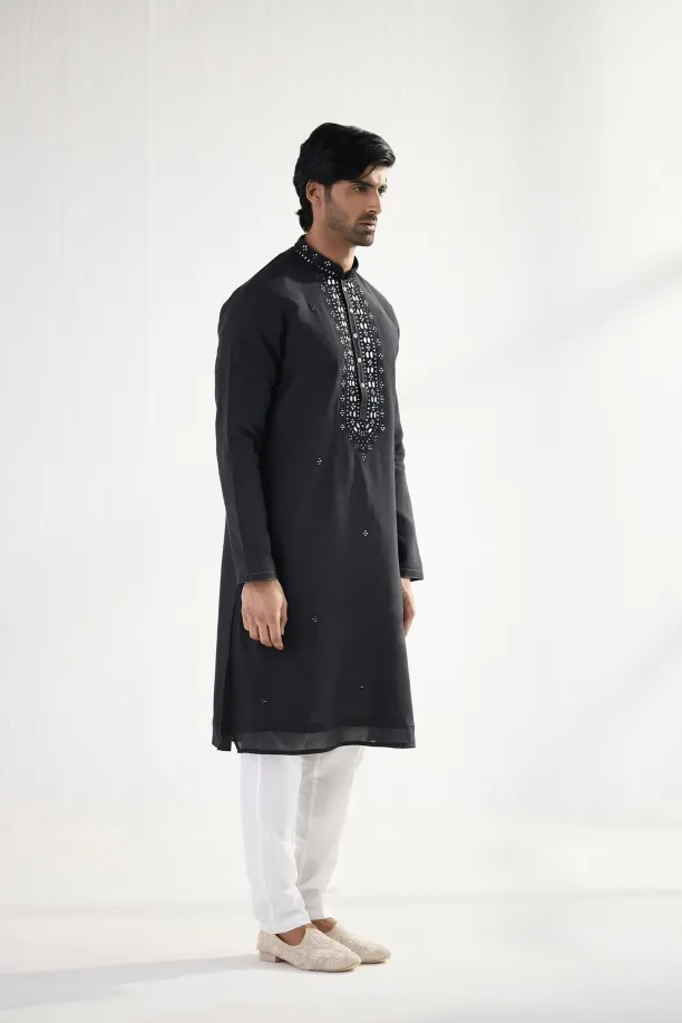 Black Cotton Mirror Kurta Set