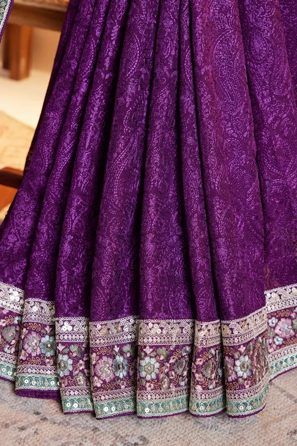 Brinjal purple Georgette Sequin saree