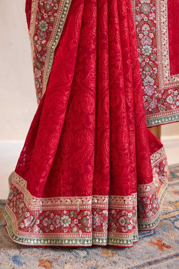 Vermillion Georgette Saree