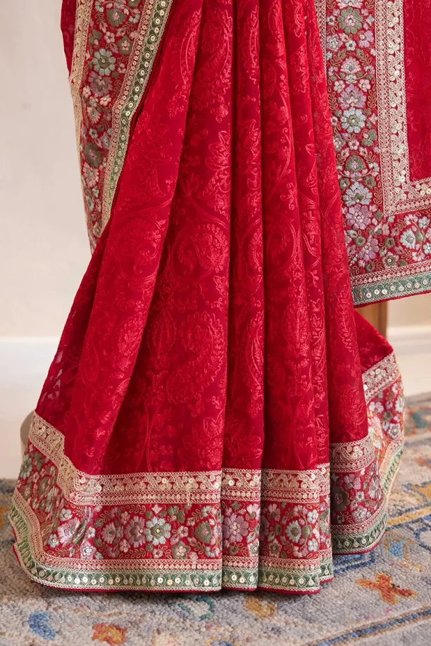 Vermillion Georgette Saree