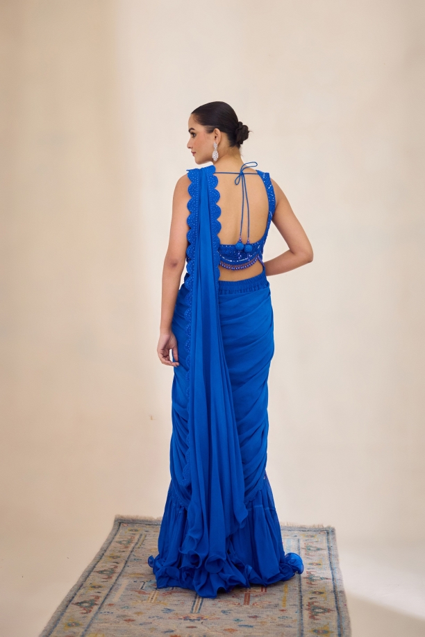 Cobalt Blue Garara Saree Set