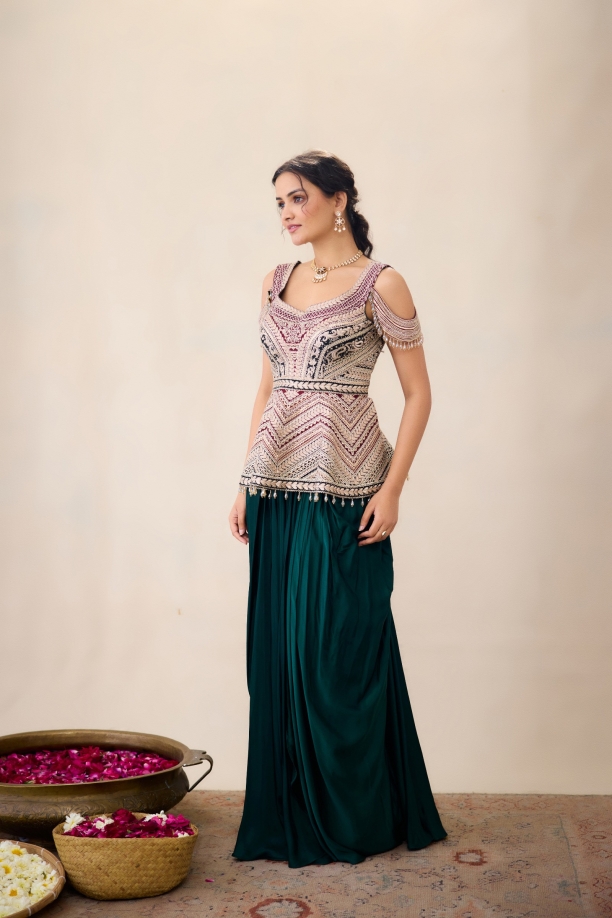 Bottle Green Drape Skirt 