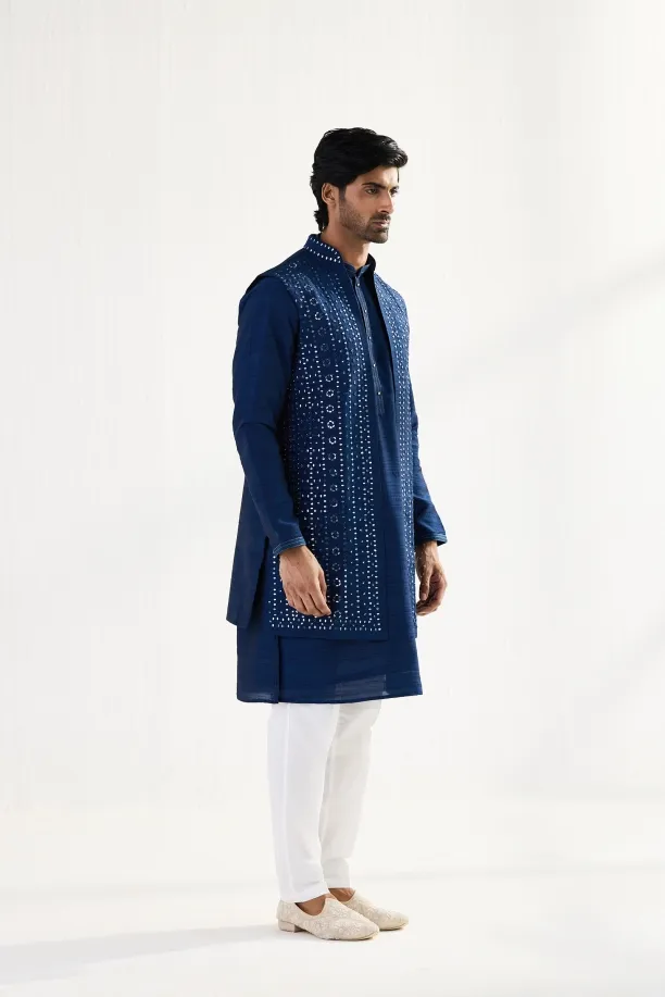 Navy Blue Mirror Half Jacket Set