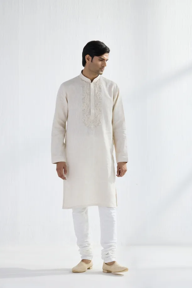 Cream Linen Kurta Chudidar Set