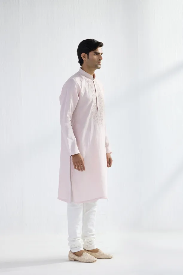 Powder Pink Linen Kurta Set