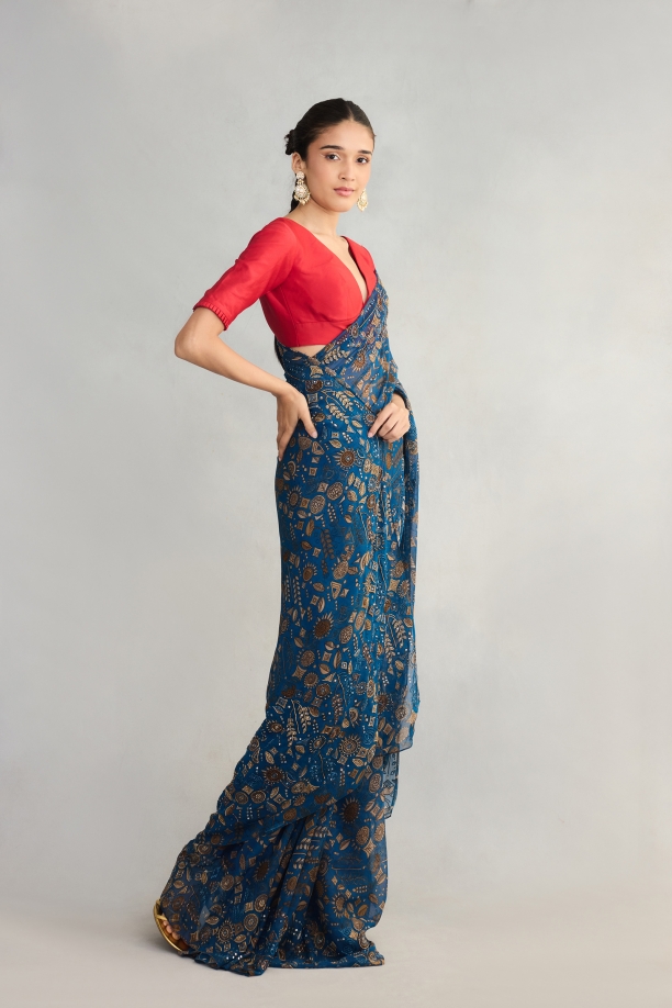 Blue Georgette Saree
