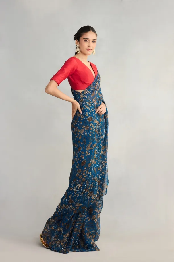 Blue Georgette Saree
