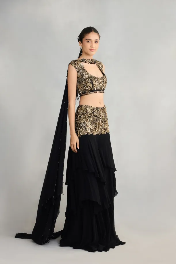 Black Georgette Sharara Set