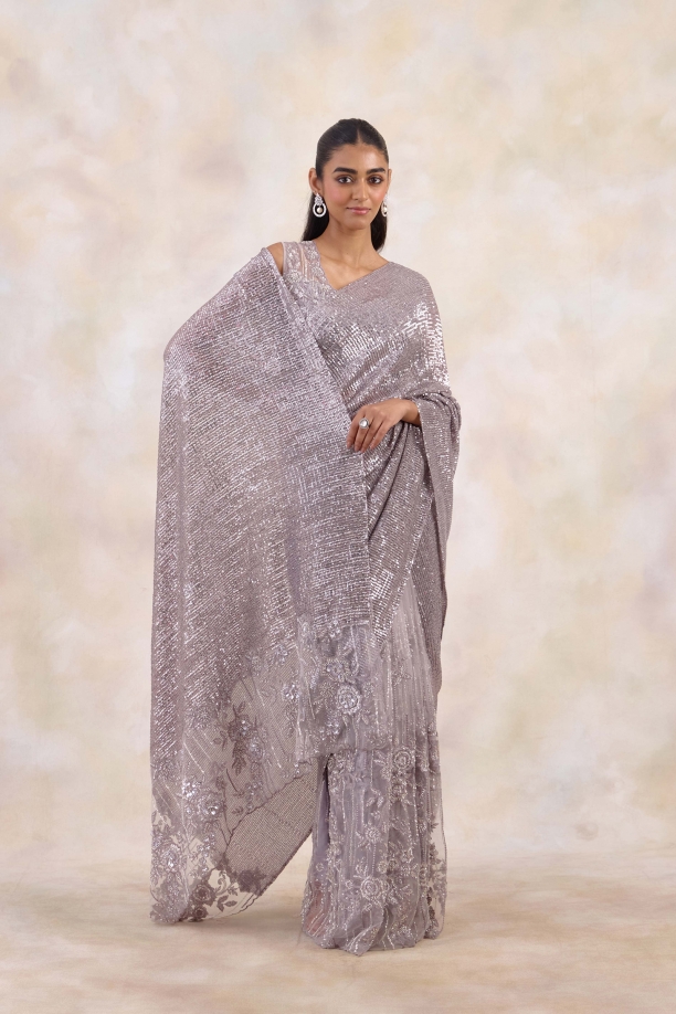 Grey Net Saree 