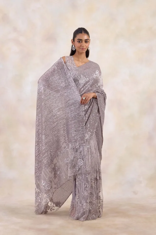 Grey Net Saree 
