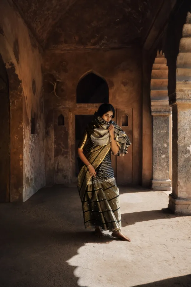 Charcoal Banarasi Tissue Saree