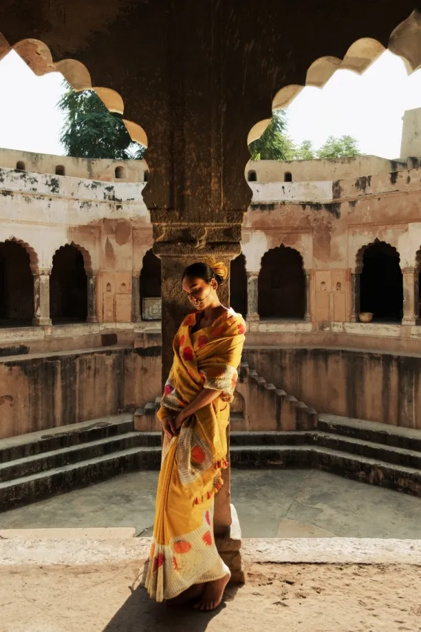 Mustard Yellow Katan Silk Saree