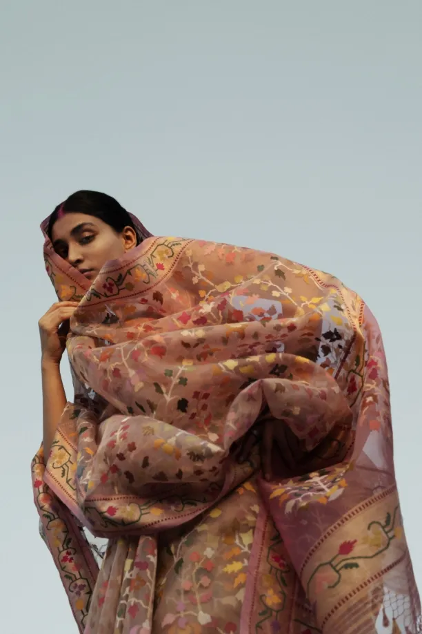 Petal Pink Banarasi Kora Saree