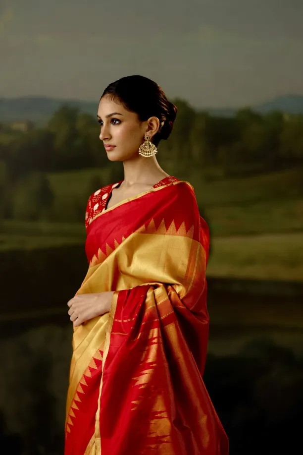 Red And Gold Tissue Silk Saree