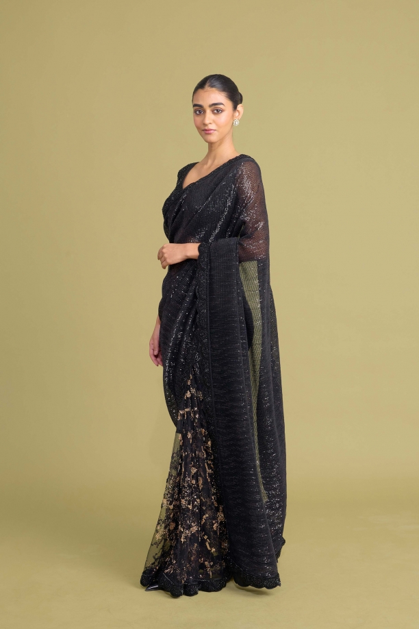 Charcoal Black Net Saree