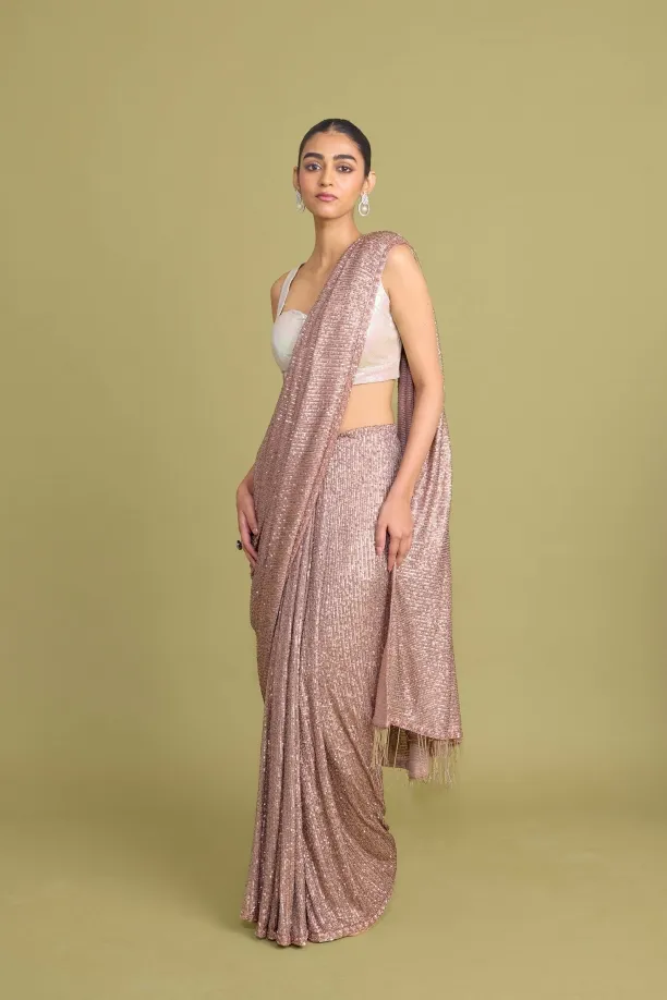 Peachy Beige Lycra Net Saree