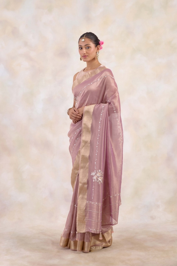 Mauve Pink Tissue Saree 