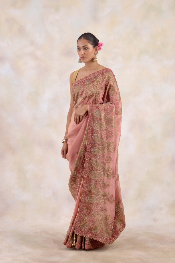 Dusty Coral Tissue Silk Saree