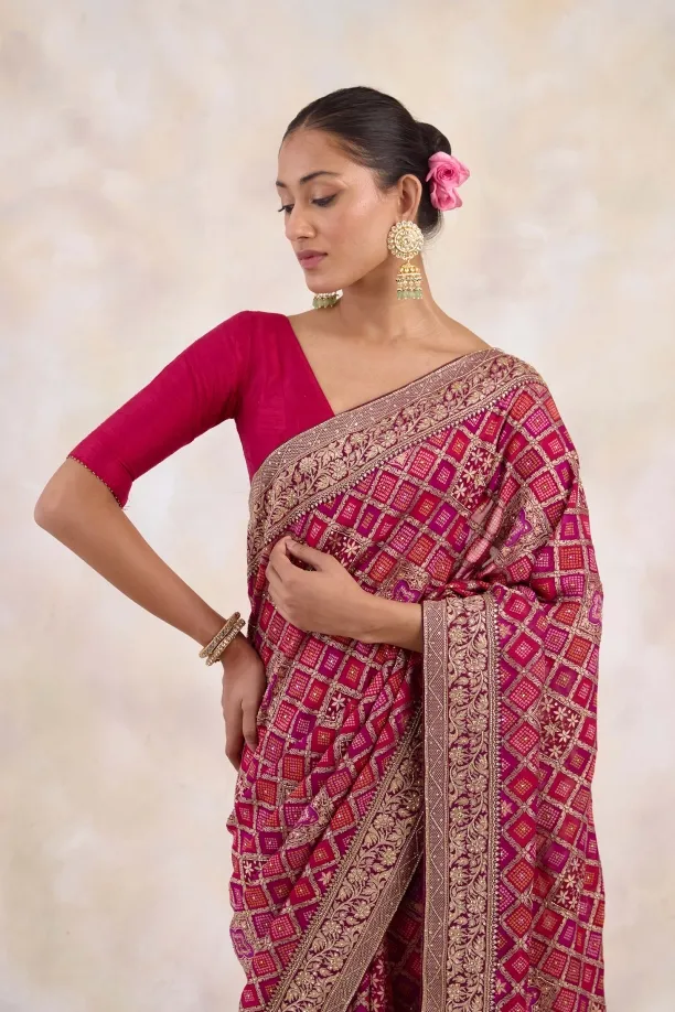 Dark Fuchsia Georgette Saree