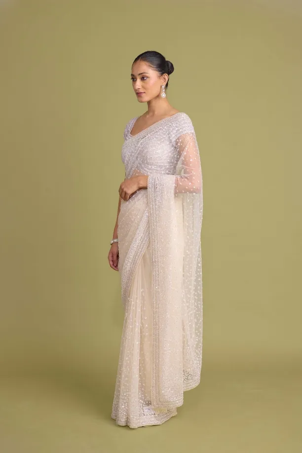 Soft cream net saree 