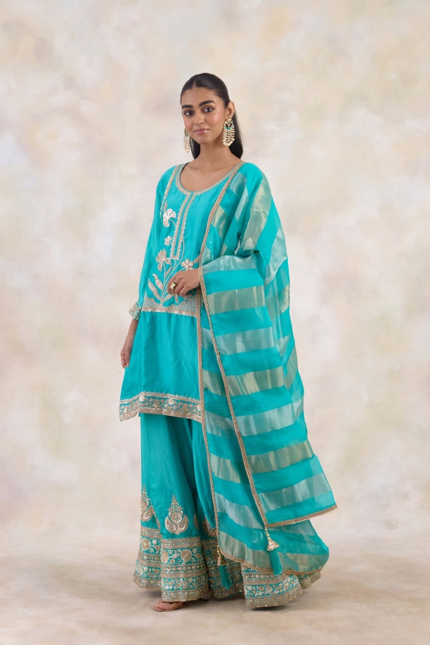 Ocean Mint Satin Sharara Set 