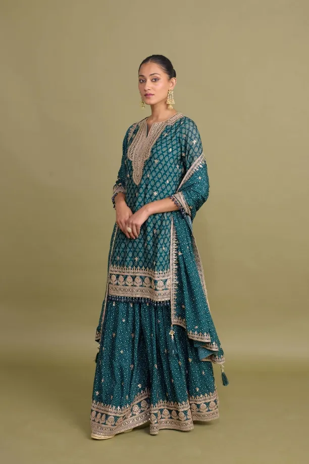 Teal Grey Sharara Set 