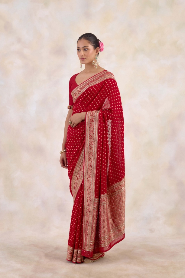 Crimson Flame Georgette Saree