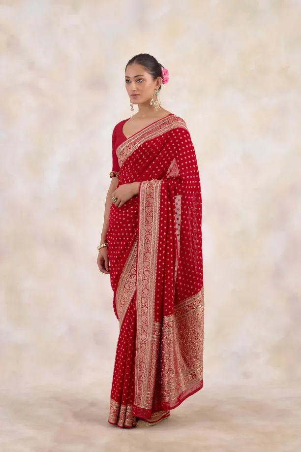Crimson Flame Georgette Saree