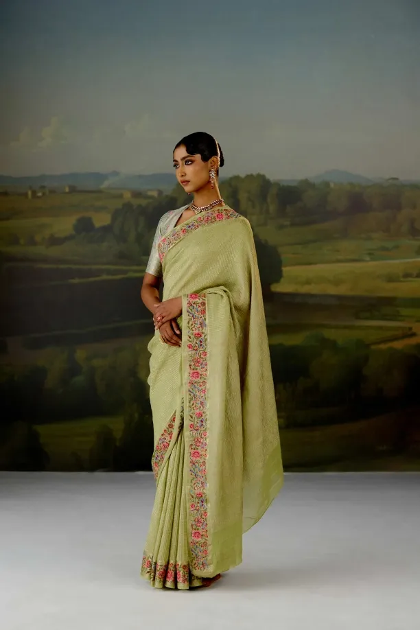 Pistachio Green Georgette Saree