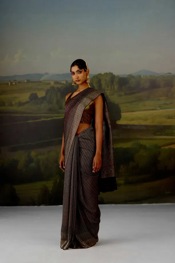 Mocha Brown Mysore Crepe Saree