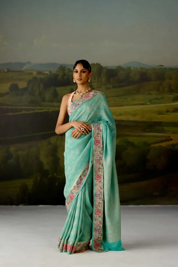 Soft Firozi Georgette Saree