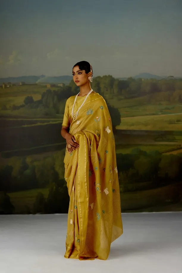 Mustard Yellow Tissue Saree