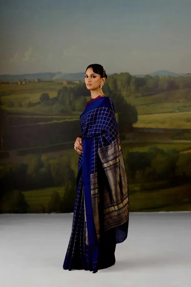 Navy Blue Mysore Crepe Saree