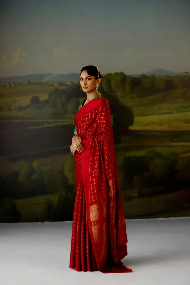 Deep Maroon Mysore Crepe Saree
