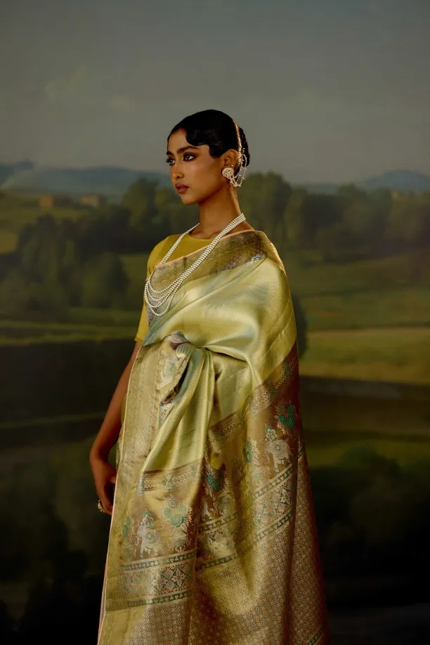 Pistachio Gold Uppada Tissue Silk Saree