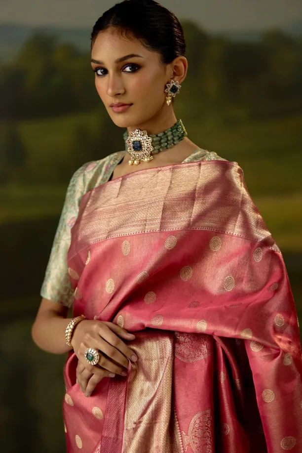 Salmon Pink Kanjivraram Silk Saree